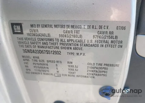 2007 Chevrolet Hhr Lt z USA, uszkodzony, nr VIN 3GNDA23D67S512932